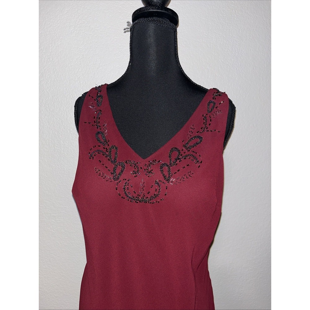 Vintage Fiesta Beaded Burgundy Dress Sz L Asymmetrical Chiffon Party Dress - Picture 2 of 7